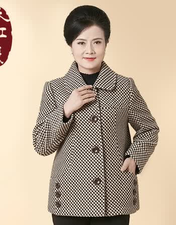 香江名媛老年人衣服女春秋装毛呢外套中老年上衣50奶奶女装60岁70