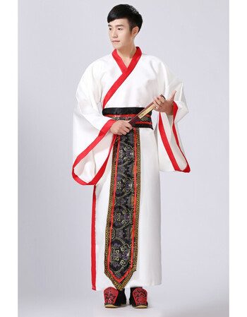 新款古装服装男汉服男士曲裾臣子官服汉朝大臣书生汉服直裾深衣 白色