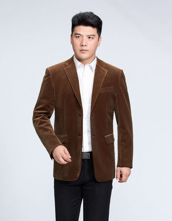 意璟阁 中老年商务男装条绒西服秋冬新品灯芯绒小西装外套 驼色 190