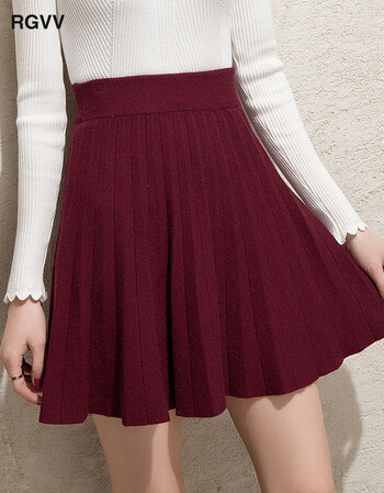 rgvv 2017秋季a字裙短裙子毛针织半身裙 酒红色 均码