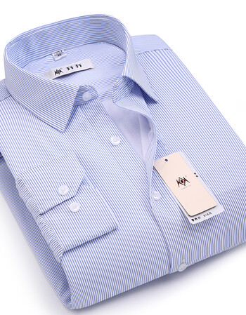 开开保暖衬衫男士长袖冬款蓝色条纹蚕丝夹层加厚职场商务休闲衬衣