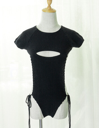 春大露背毛衣一字开胸连体精梳针织衫开背毛衣女 橙色 #20