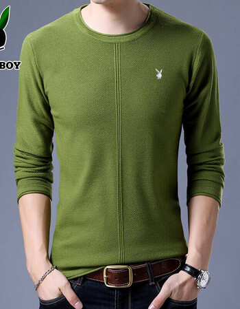 公子男针织衫长袖套头圆领毛衣薄款打底衣服春秋款男生毛衣潮 绿色