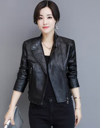 秋冬新款机车小皮衣女短款韩版修身pu皮夹克女装外套 黑色 s