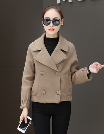 气质毛呢短款外套秋冬季加厚新款韩版女百搭呢子衣 卡其色 m