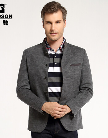 godson高驰男士羊毛呢立领休闲西装外套 中青年便单西服修身男装 灰色