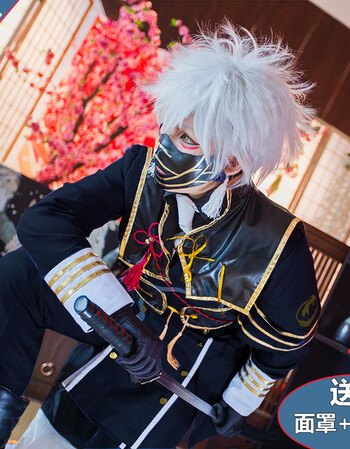 阿坡饵刀剑乱舞cos服鸣狐cos/鸣狐面具耳夹刀男军装cos服全套装动漫