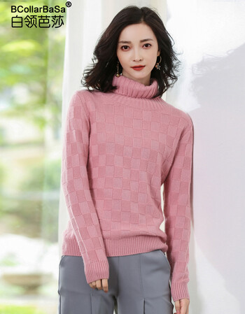 白领芭莎 羊绒衫女2017秋冬新款高领套头毛衣翻领女士针织打底衫 皮