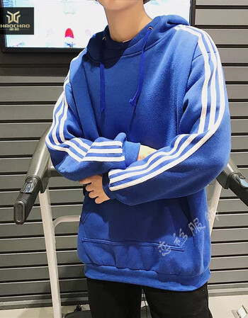 新款卫衣男士2017连帽韩版潮流学生宽松外套男秋冬装 连帽三杆蓝色 l