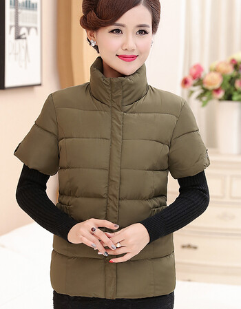 半截袖棉马甲中老年女装大码加绒棉衣外套妈妈装半袖背心棉衣马夹 军