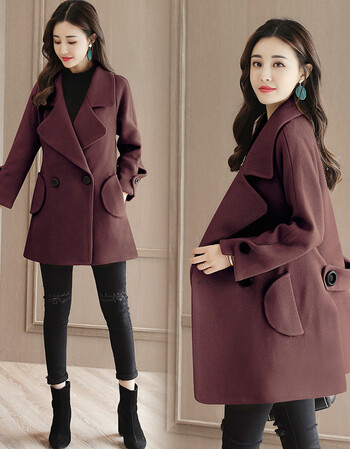 毛呢外套女中长款a字搭甜美2017新款学生韩版长袖淑女女式大衣 军绿色