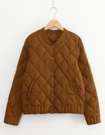 韩版冬季新款轻薄显瘦修身短款小棉衣立领菱格棉袄纯色学生外套潮 浅