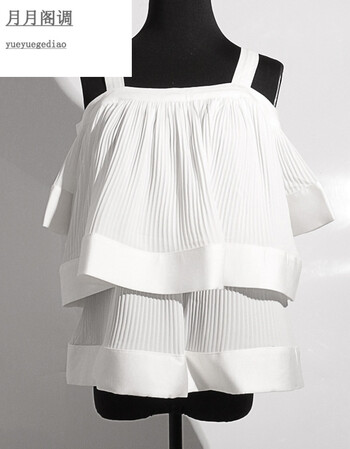 月月阁调 18新 压褶工字型背带吊带背心上衣 女 白色 s