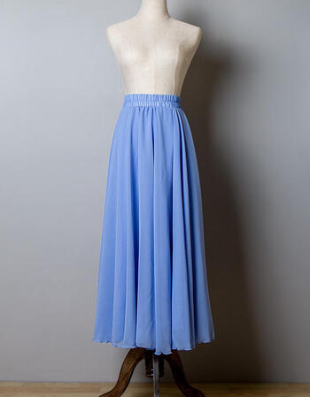 百褶半身裙8米大摆高腰中长款波西米亚拖地长裙纱裙春夏装 冰蓝色 l