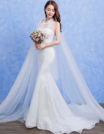 婚纱礼服 新娘韩式挂脖显瘦修身收腰鱼尾小拖尾婚纱春季 送图片同款