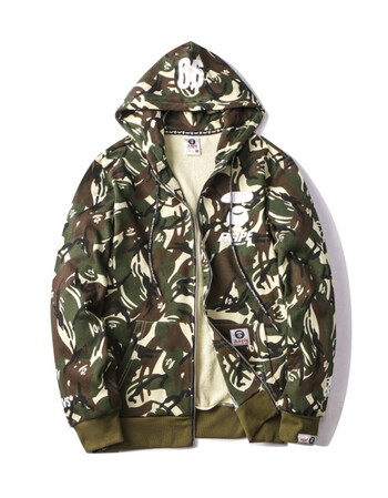 秋冬男士猿人头卫衣 休闲连帽开衫棉街头男装 迷彩绿 l