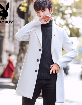 花花公子风衣男秋冬季男士中长款韩版修身毛呢大衣男装呢子外套 11-x