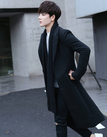 秋冬加长款风衣男帅气超长过膝毛呢大衣韩版潮男大码修身呢子外套