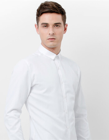 4色元本 2016春秋新款男士修身长袖男衬衫商务休闲方领白色 白色 s