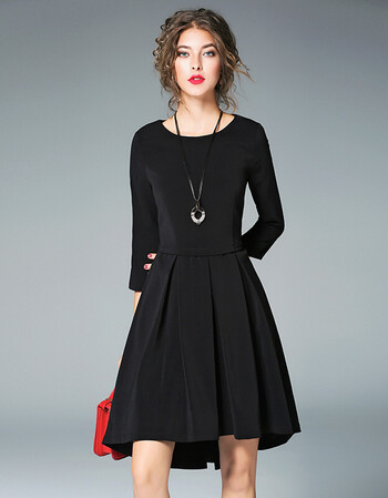 连衣裙 艾以纯森(aiyichunsen) 官方旗舰店女装2017春秋新款长袖黑色