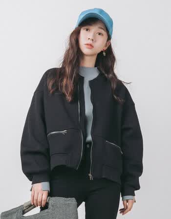 画风bf原宿风黑色棒球服短外套女 韩版宽松夹克衫休闲百搭上衣秋sn