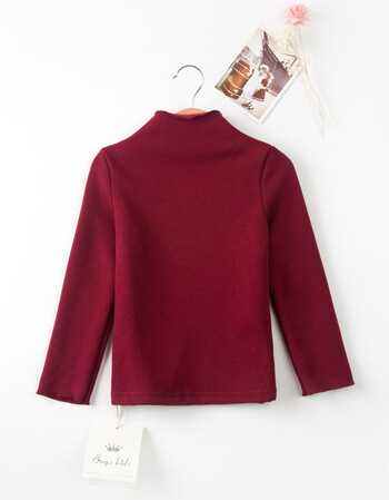 女童女中大童装装秋冬款加绒加厚打底衫高领波浪纹小孩衣服 枣红色