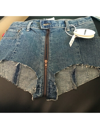 凯柏诺新女款拉链开档裤齐比小短裤 中高腰开裆露臀热裤 长腿牛仔裤潮