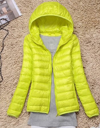 冬季大码女装轻薄羽绒服短款连帽修身薄款胖mm外套轻便妈妈装 柠檬黄