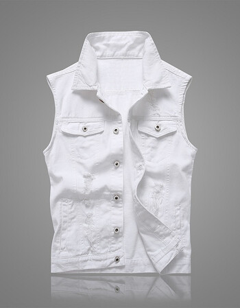 白色背心韩版修身牛仔马甲男士牛仔马夹潮流坎肩休闲 白色 xxxxl