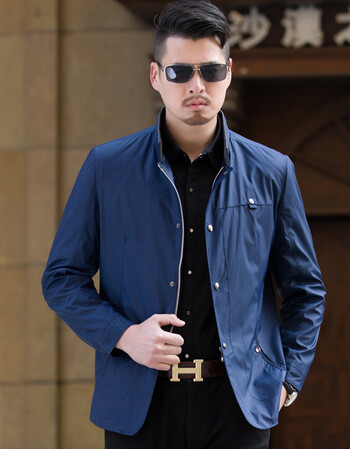 夹克男士秋季2017新款中年外套立领宽松薄款40春秋爸爸50商务休闲