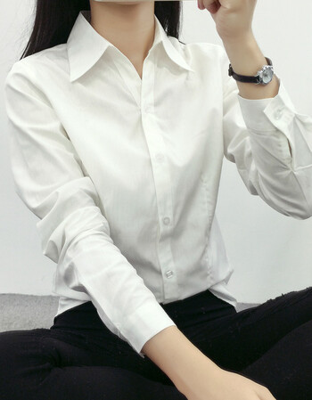 韩诗彤春秋新款女长袖白衬衫职业工作正装工装打底衫棉衬衣韩范ol女装