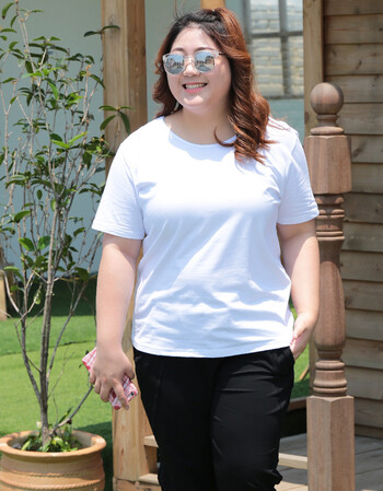 遮肚子大码女装t恤胖mm宽松短袖肥婆上衣服200斤白色打底衫夏 白色【v