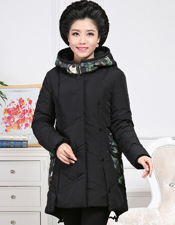 中老年女装冬装加厚棉服妈妈装宽松羽绒服大码200斤中年妇女棉衣 黑色