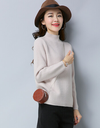 港蕴秋冬毛衣女短款套头宽松中领加厚纯色羊毛衫不起球针织羊绒打底衫