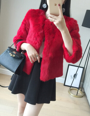2017新款韩版女装整皮兔毛皮草外套短款皮草修身 整皮红色 s