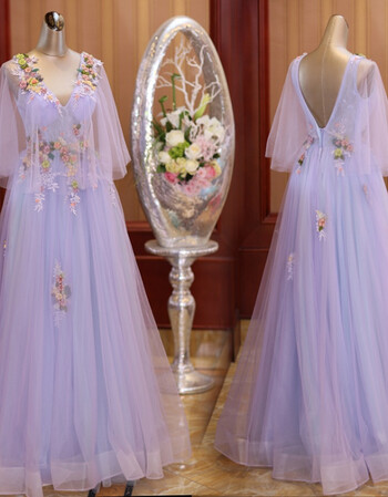 设计师新款 清新仙美蝴蝶袖紫色新娘婚纱礼服敬酒服 紫罗兰 xxl