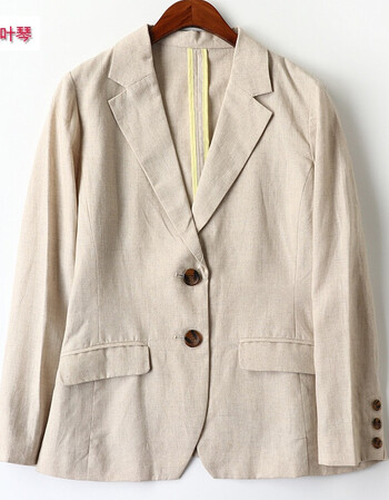 百搭日本单简约职业气质米色苎麻西服外套 浅卡其色 m