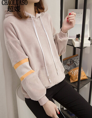 媛加绒卫衣女冬韩版宽松连帽上衣加厚金丝绒nrj-a56-a-7332 浅卡其色