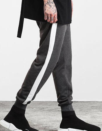 qvd秋装新品潮牌撞色条纹宽松缩脚裤松紧运动小脚裤休闲裤男女情侣款