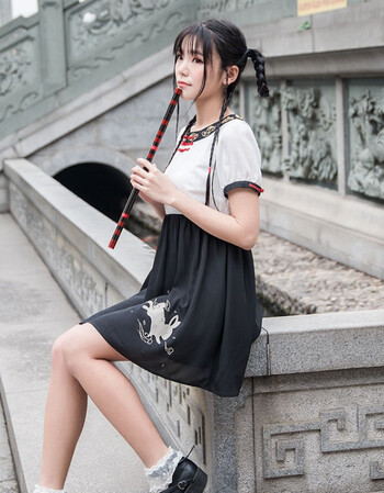 晨风古装服装改良汉服女武侠风汉元素春夏日常班服连衣裙古风套装 062