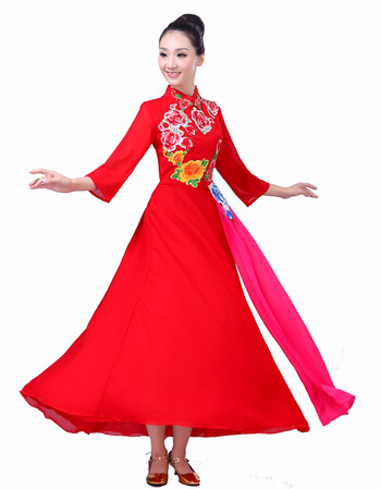 新款合唱服演出服女长裙二胡乐器礼服中老年民族舞蹈大摆裙表演服