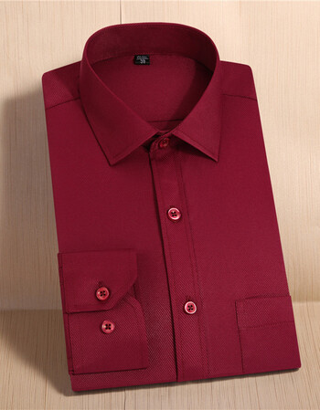 新郎结婚礼服衬衫男士工装衬衫男式长袖大码衬衣 酒红色 40/xl