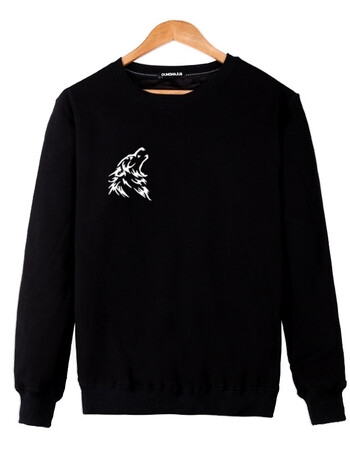 中老年男装加绒保暖t恤男士加肥加大码棉圆领套头加厚卫衣 黑色小狼头