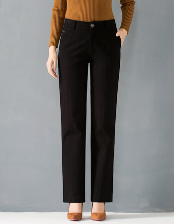 商场女裤直筒裤女长裤通勤大码西裤修身黑裤子 黑条纹 28/70b