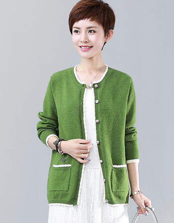 春秋款针织衫女开衫外套短款特色毛衣宽松韩版中年妈妈装大码 绿色