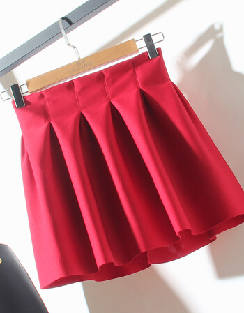 百褶裙a字裙高腰半身裙秋冬女新款蓬蓬裙短裙女包裙冬季学生 酒红色 m