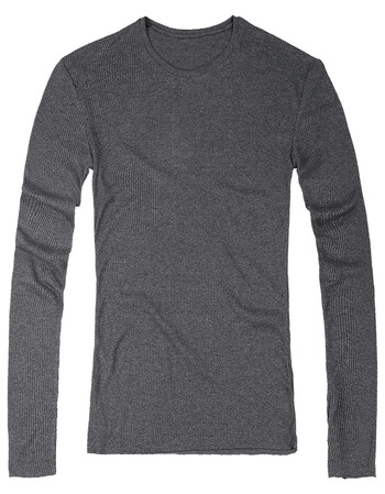 秋冬新款纯棉螺纹长袖t恤男士打底t恤 纯色圆领内搭上衣t014 铁灰色 m