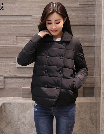 棉袄女2017冬装新款韩版宽松休闲加厚短款棉服女外套 黑色 l