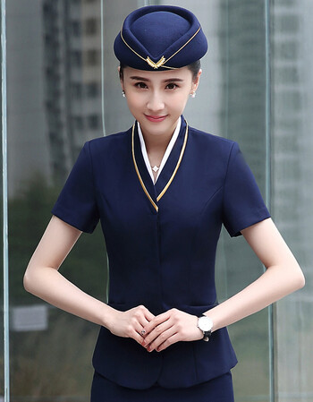 南航空姐制服职业套装夏季短袖女高铁乘务员珠宝酒店美容师工作服 深
