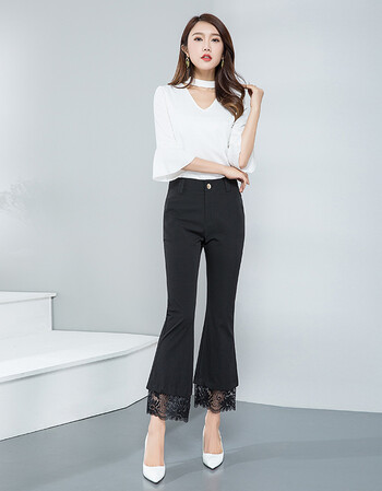 2017夏新款女韩版修身鱼尾裤喇叭裤高腰显瘦时尚休闲大码 黑色 29